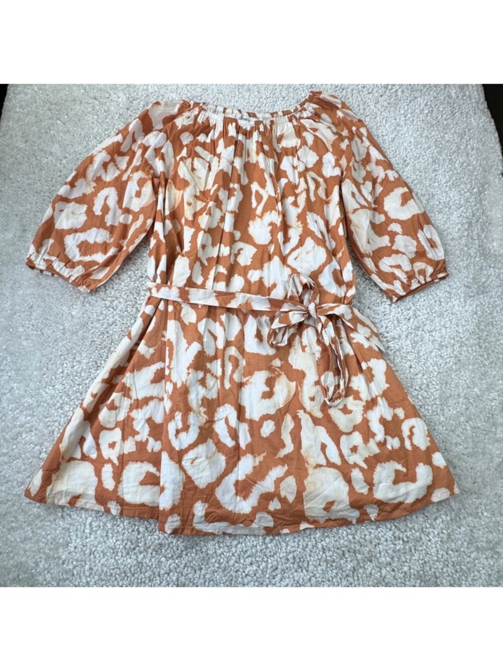 Elizabeth And James Uptown Dayglow Tie Dye Belted Dress Orange White Womens XL